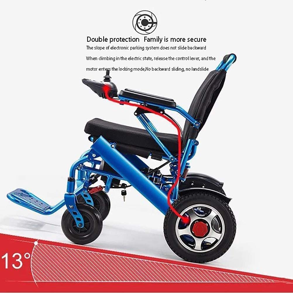 Sedia Rotelle Elettrica Pieghevole Leggera Sedia Rotelle Motorizzata Elettrica per Impieghi Gravosi con Telecomando, Sedia Rotelle per Aiuti alla Mobilità per Anziani Disabili Blue
