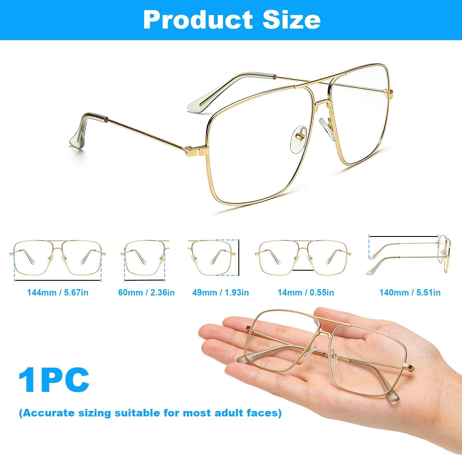 Gafas de Metal Rectángulo para Hombre y Mujer, Montura Metálica Ligera con Bisagras Reforzadas, Lentes Transparentes Sin Graduar, Estilo Clásico Unisex Cómodas para Uso Diario, Trabajo y Ocio — view 2