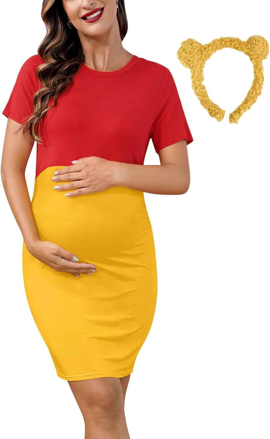 For G and PL Women's Halloween Short Sleeve Maternity Mini Dress with Hair Band