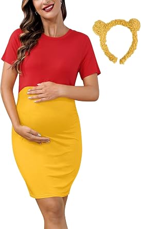 For G and PL Women's Halloween Short Sleeve Maternity Mini Dress with Hair Band