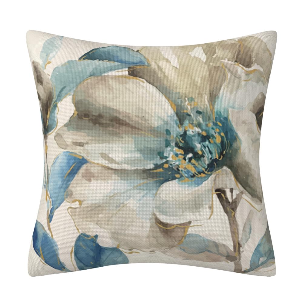 Cushion Covers Khaki Blue Flower Cushions with Covers Included Cotton Linen Pillow Cases Invisible Zipper Pillow Case Livingroom Pillowcase Cushion Cover Soft Pillow Cover 60x60cm/1 Pack