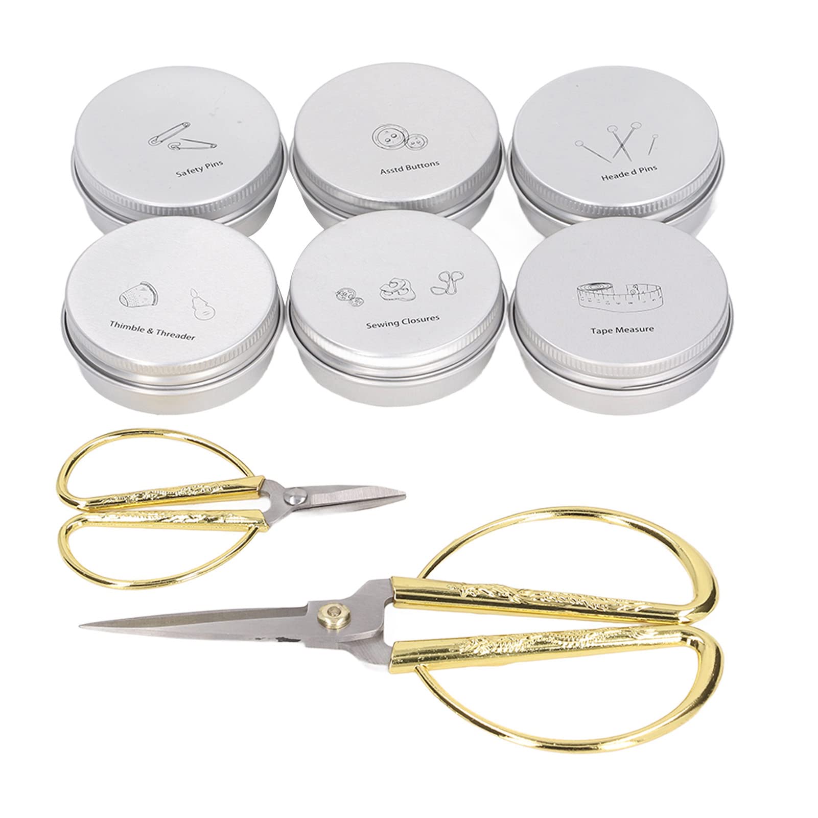 Qcwwy Kit de Costura de Madera con 2 Tijeras, Botones, Alfileres, Hebillas, Dedal, Enhebrador, Cinta Métrica para Suministros de Costura del Hogar