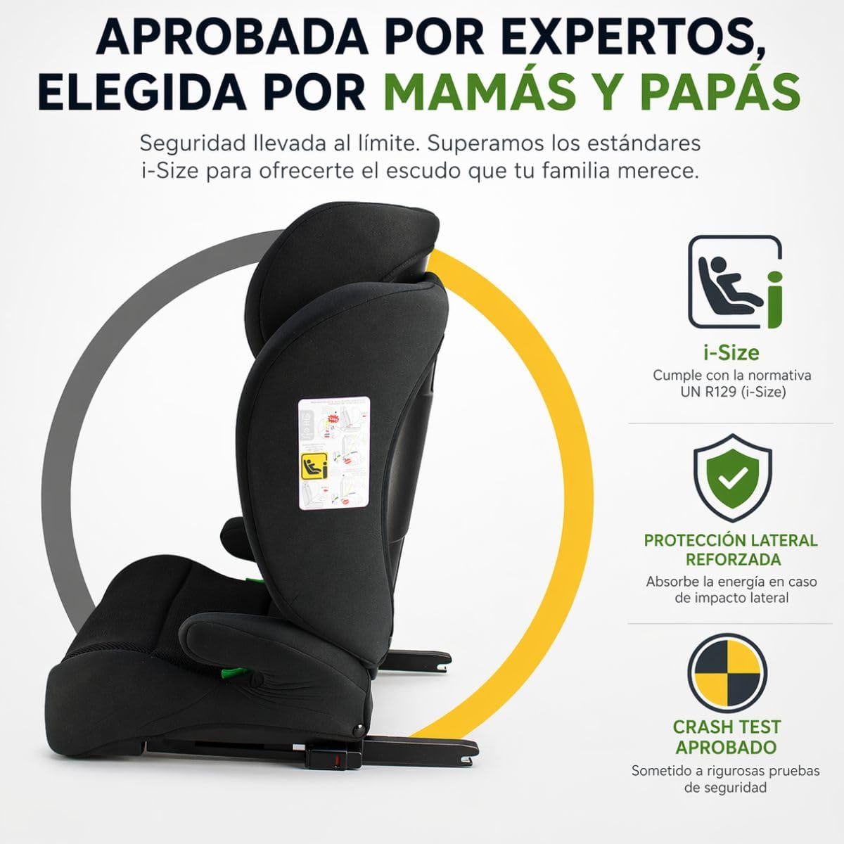 First Step Explorer Fix Silla Coche Niño i-Size (100-150 cm), Grupo 2/3 ISOFIX, Reposacabezas 13 Posiciones, Reclinable, Protección Lateral SPS, De 3,5 a 12 Años, Convertible en Alzador, Negro