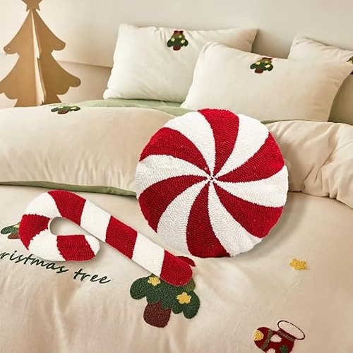 Miniatura 7 de HZWLFA Almohadas de Navidad con dulces de Navidad, decoraciones navideñas rojas y blancas, lindas almohadas de felpa esponjosa, decoración del hogar