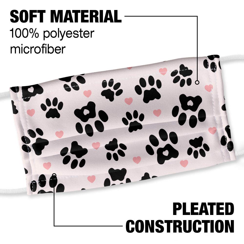 Cat Paws And Hearts Print 1-Ply Reusable Face Mask Covering with Adjustable Nose Wire, Unisex