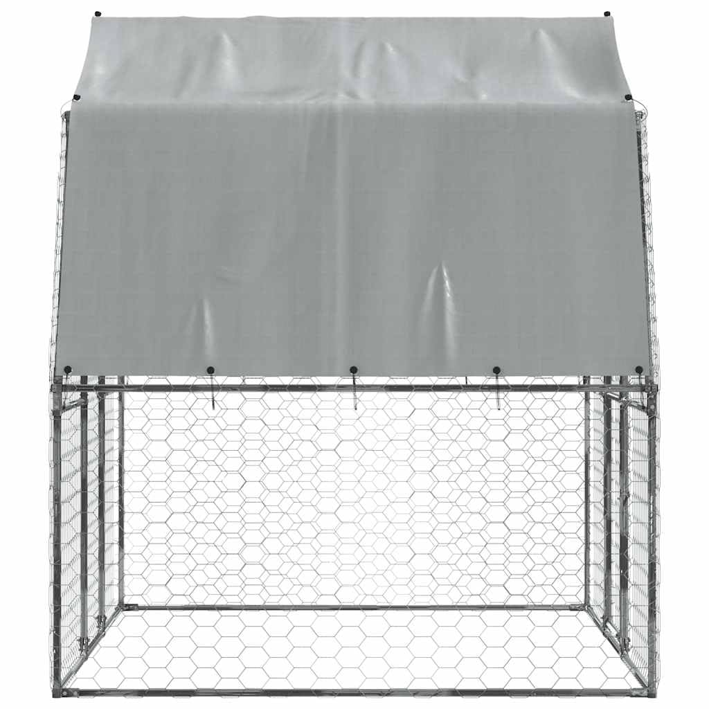 vidaXL Cage pour Chiens avec Toit et Porte, Parc à Chiens, Enclos pour Animaux, Chenil de Terrasse Extérieur, Argenté Acier Galvanisé
