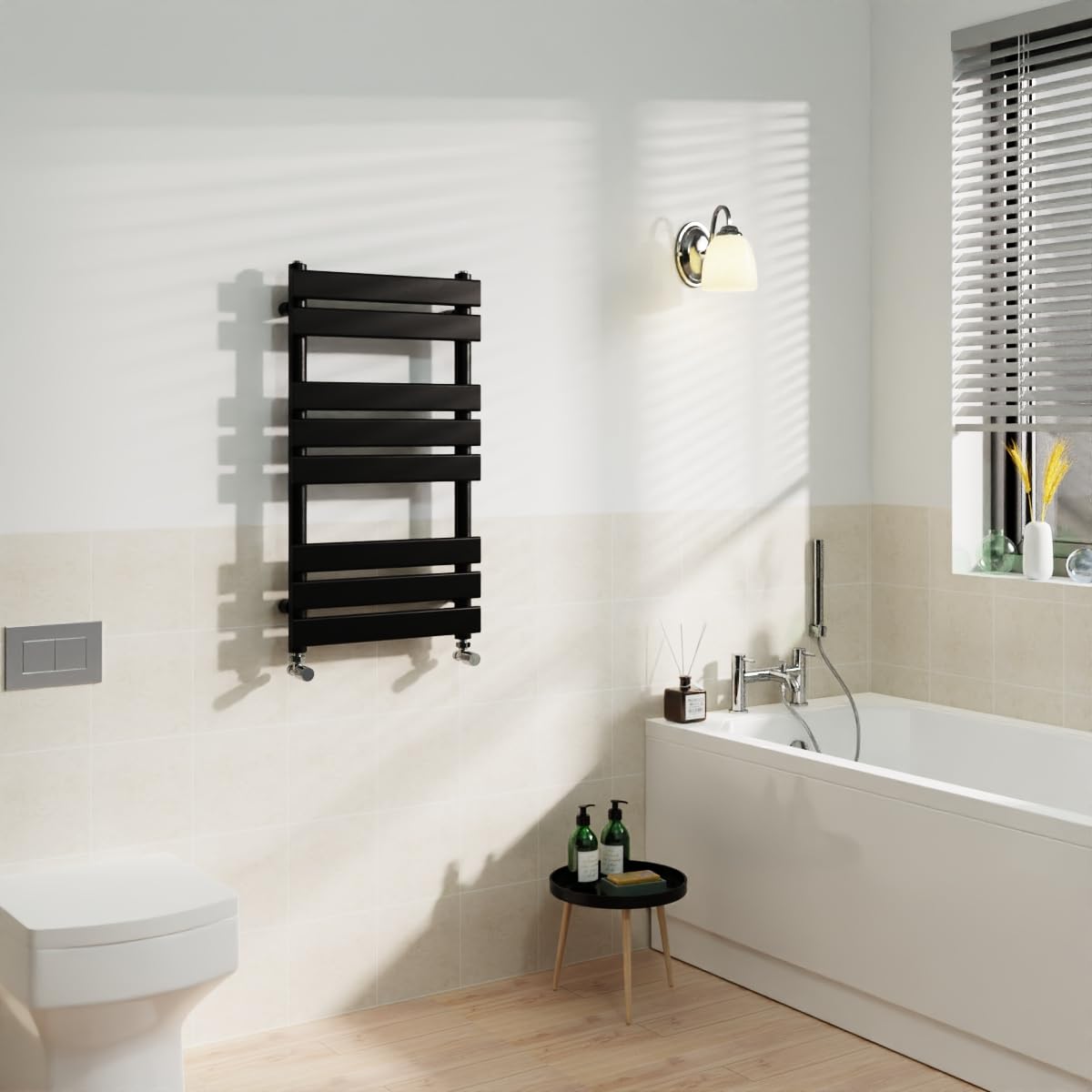 Warmehaus Black Flat Panel Heated Towel Rail Radiator Ladder 800x450mm