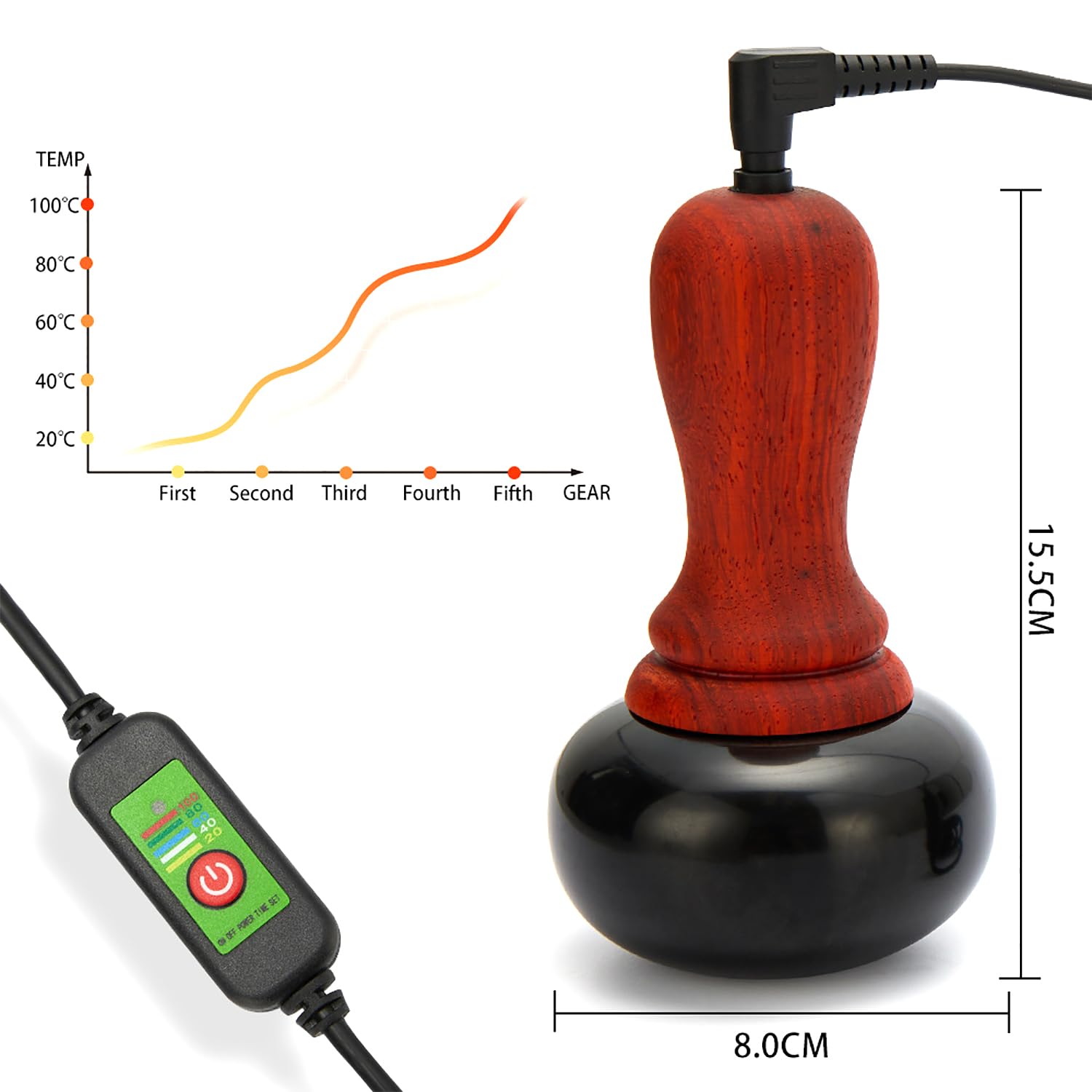 ERICAT Pietre Calde per Massaggiatore, Set per Coppettazione Elettrica con Tappetino in Legno, Temperatura Regolabile a 5 Marce Ed Effetti Multipli, Allevia Il Dolore Muscolare, per La Casa
