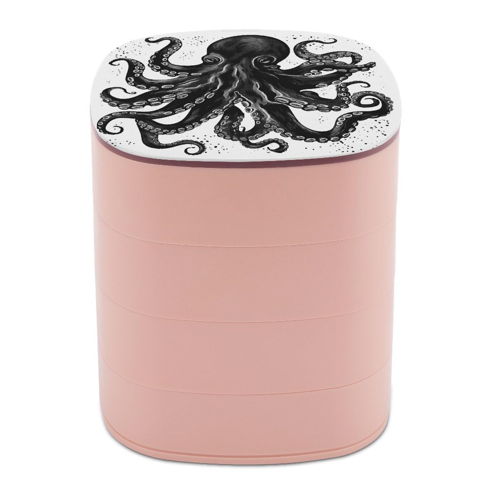 VstaDank Classic Black Octopus Jewelry Organizer Small Travel Earring Storage Box with Mirror 4-Layer Rotating Travel Jewelry Tray Case with Lid Large Capacity Jewellery Holder Case