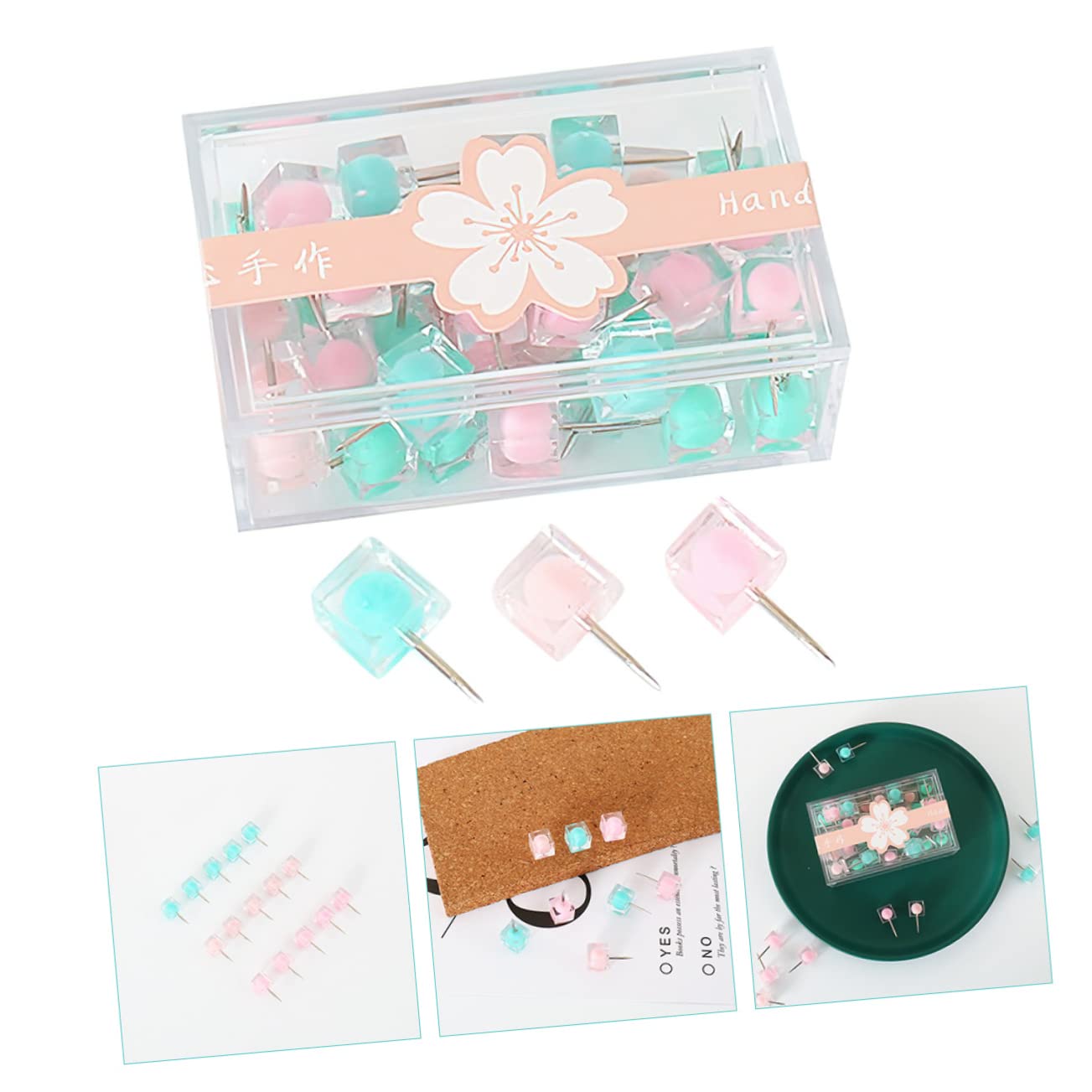 LALAFINA 200stücke Bunte Drucknägel Quadratische Kopf-pinnnadeln Für Korkwände Und Karten Dekorative Pinnwand-nadeln Candy-Farben Für Büro Und Zuhause