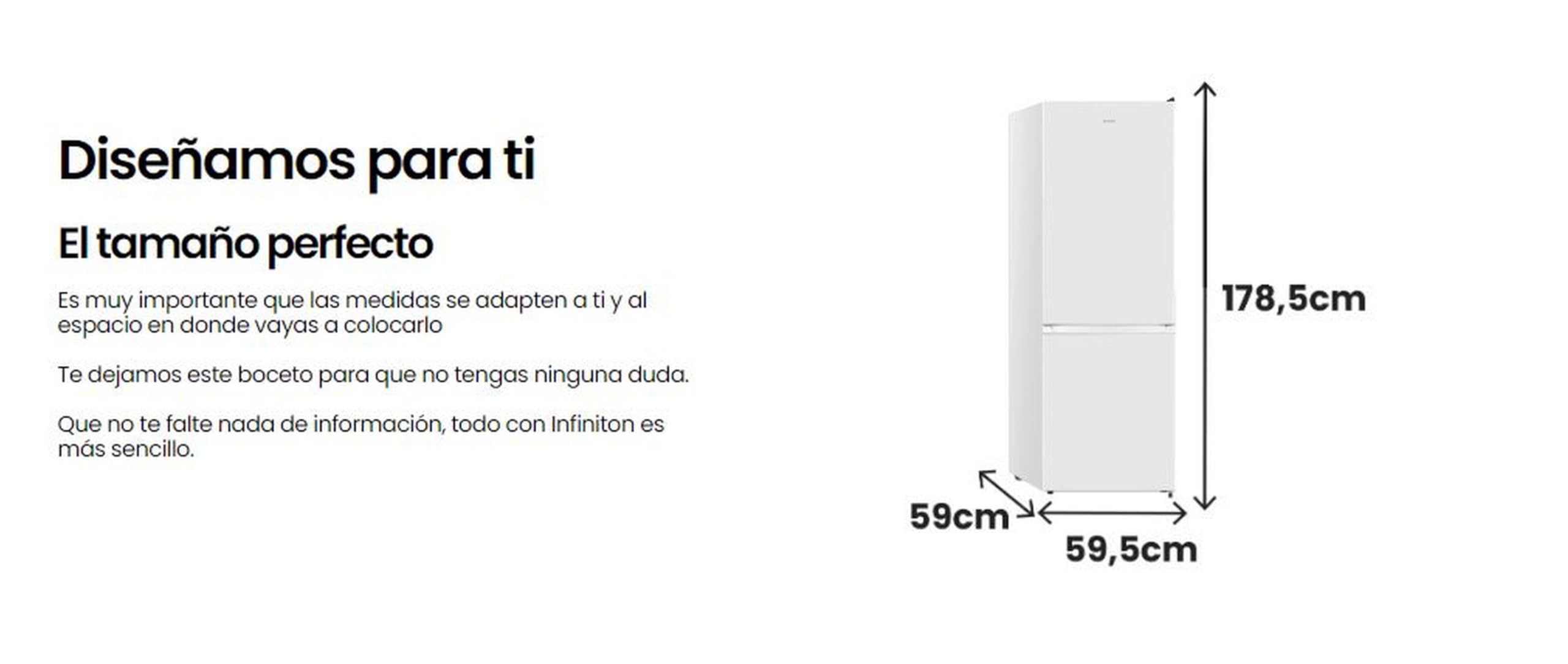 INFINITON Frigorifico Combi FGC-292C79WEO, 292 Litros, 179 cm de Altura, No Frost Total, Fast Cooling, E, Led Interior, Fresh Zone, Ancho 60 cm
