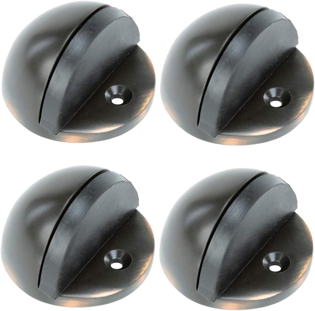 Renovators Supply Manufacturing Oil Rubbed Bronze Solid Brass Door Stop Bumper Floor Mount 1.65" Dia. Dome Style Adjustable Height Rubber Stopper Bumper for Absorbing Shock with Hardware Pack of 4