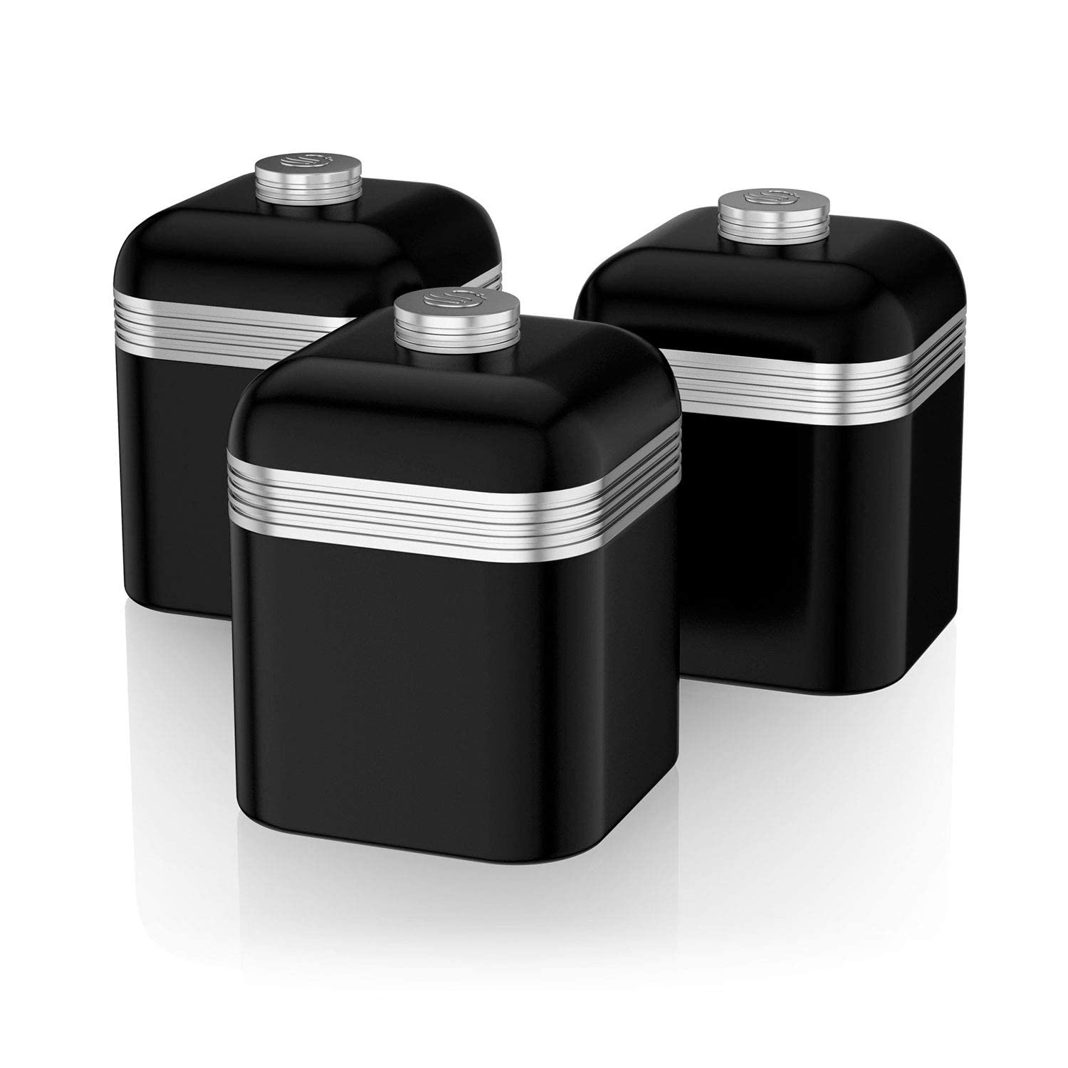 Swan SWKA1020BN Retro Kitchen Storage Canisters, Set of 3, Iron, 1 Litre, Black