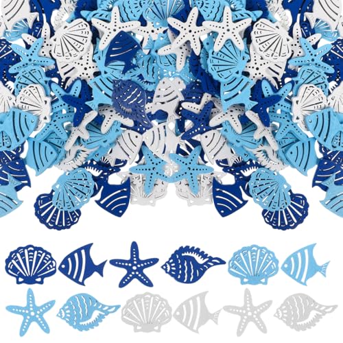 NUOBESTY 100pièces Ornements Suspendus en Bois Thème Océan Petit Format Ornement Bois Mer pour Décoration Murale Et Table Approvisionnement Complet...