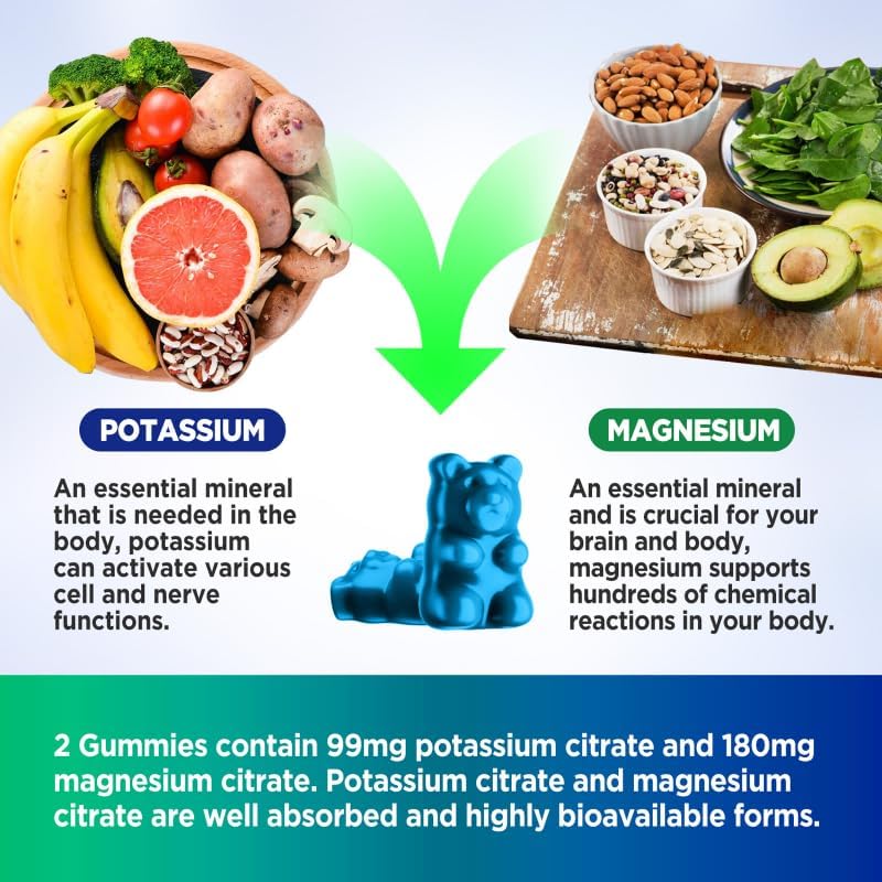 Potassium Magnesium Gummies, High Absorption Potassium Citrate 99mg Magnesium Citrate 180mg, Chewable Gummy Supplements for Leg Cramps & Muscle, 60 Count - Image 2