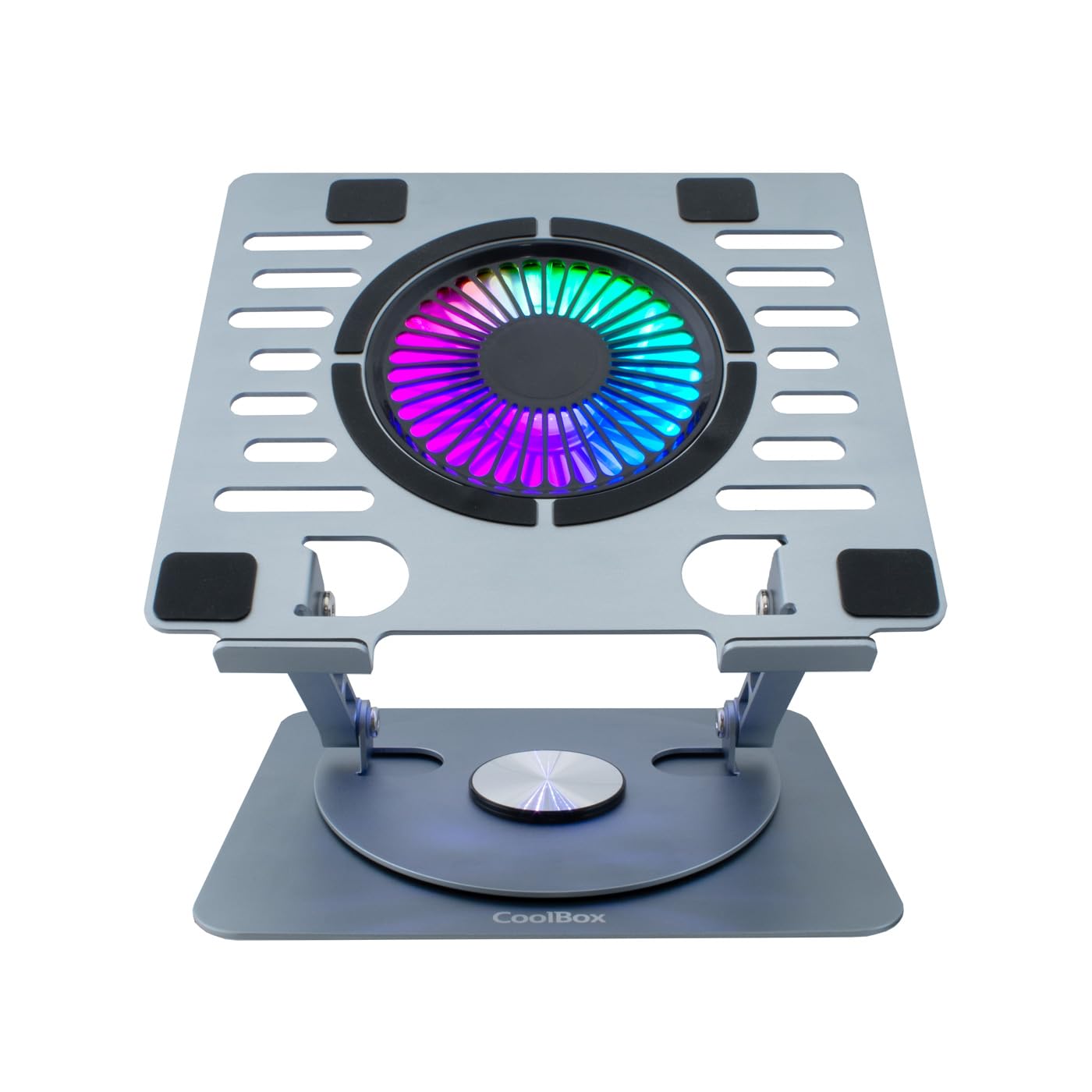 CoolBox CoolAir - Supporto portatile con ventola silenziosa RGB da 11 cm, base regolabile in altezza e rotazione a 360°, frigorifero portatile con velocità regolabile, tablet/laptop fino a 17,3