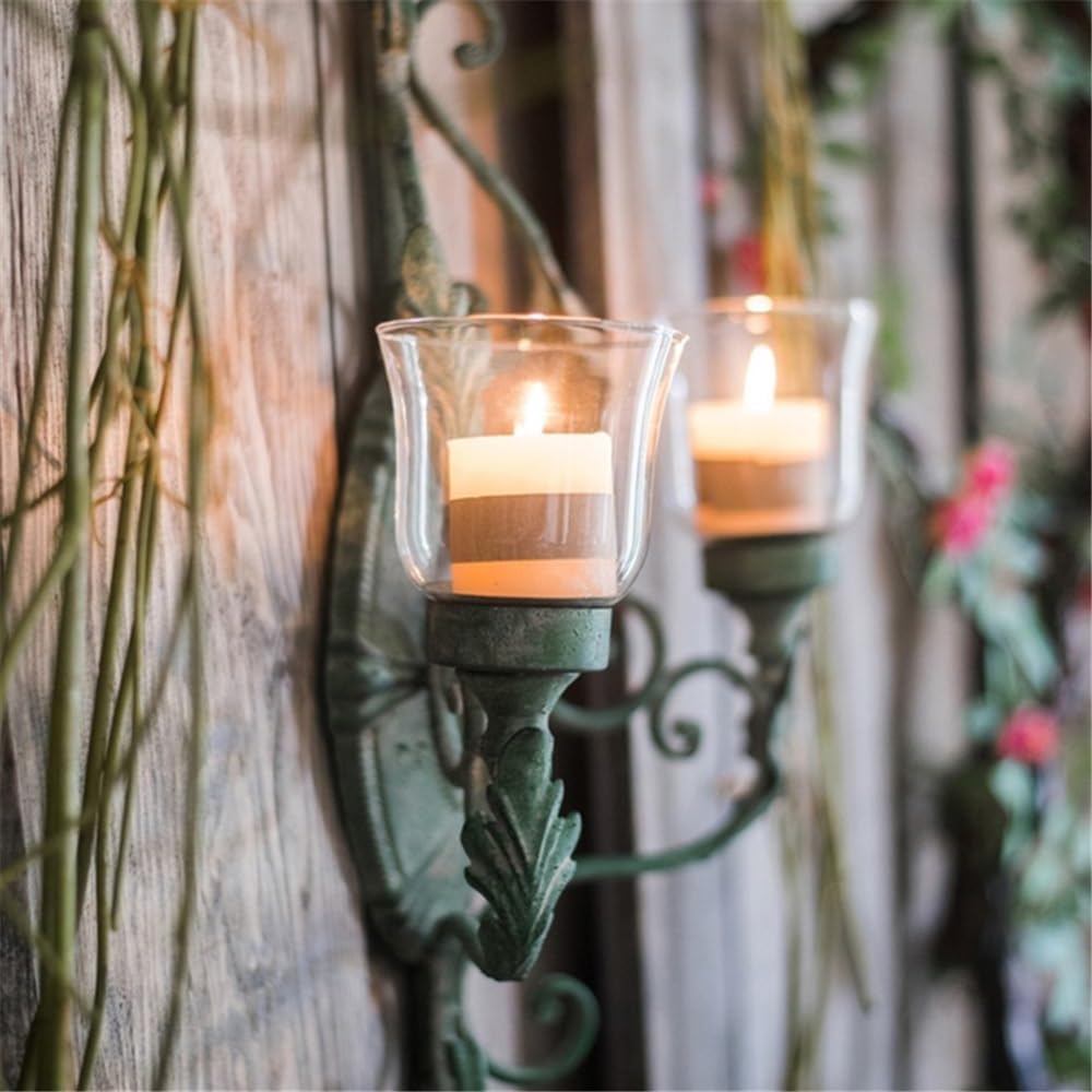 Candleholders Retro Wrought Iron Wall-Mounted Candle Holder Creative Garden Courtyard Decoration Candlestick