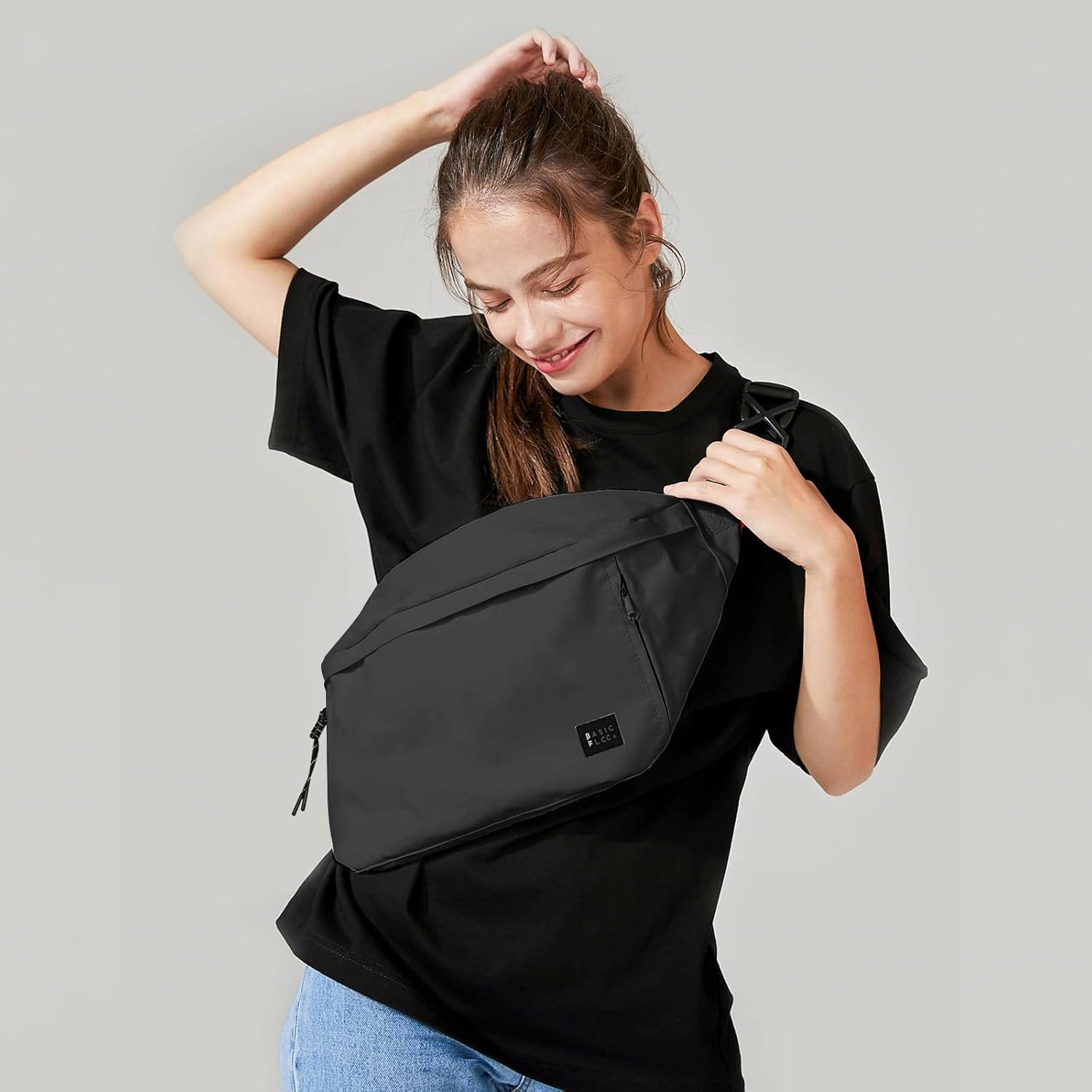 Large Crossbody Fanny Pack for Women Men,Water Resistant Waist Bag Pack with Adjustable Strap & 5-Zipper Pockets,Black - Image 8