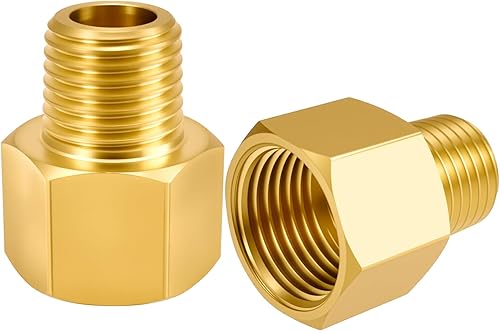 Miniatura 19 de SDTC Tech Juego de 2 adaptadores de tubería de latón 1/2 NPT rosca macho a 1/2 NPT rosca hembra reductor, conectores de extensión de tubería de latón