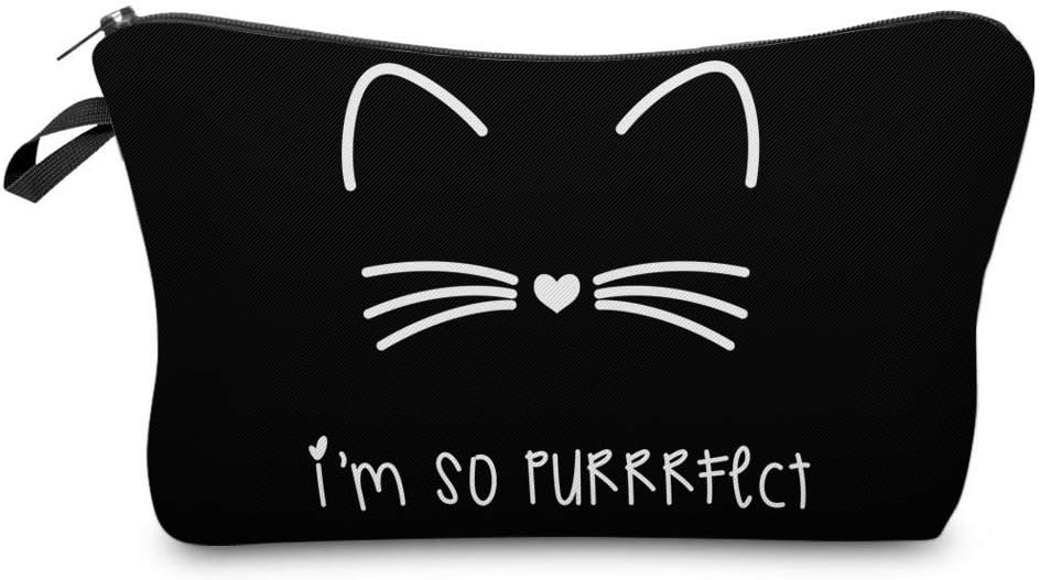 Cosmetic Bag for Women, Adorable Roomy Makeup Bags Travel Water Resistant Toiletry Bag Accessories Organizer Cute Gifts (black cat 51294)