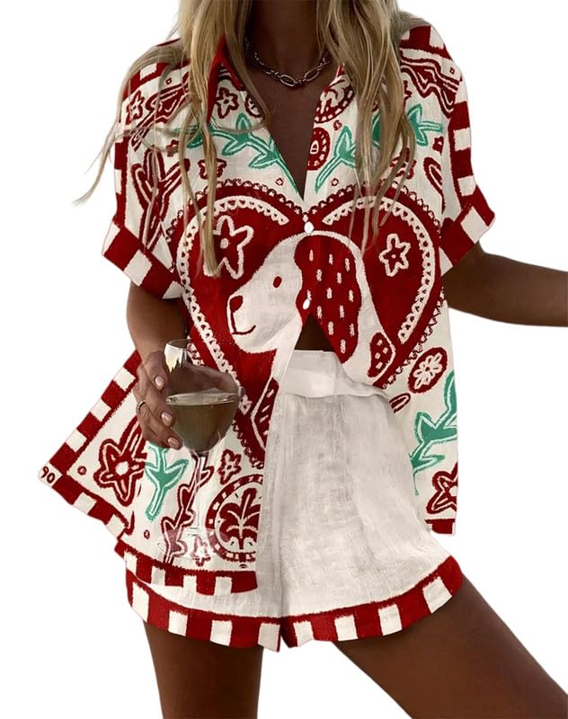 Chándal hawaiano de mujer: conjunto de camiseta y shorts elásticos