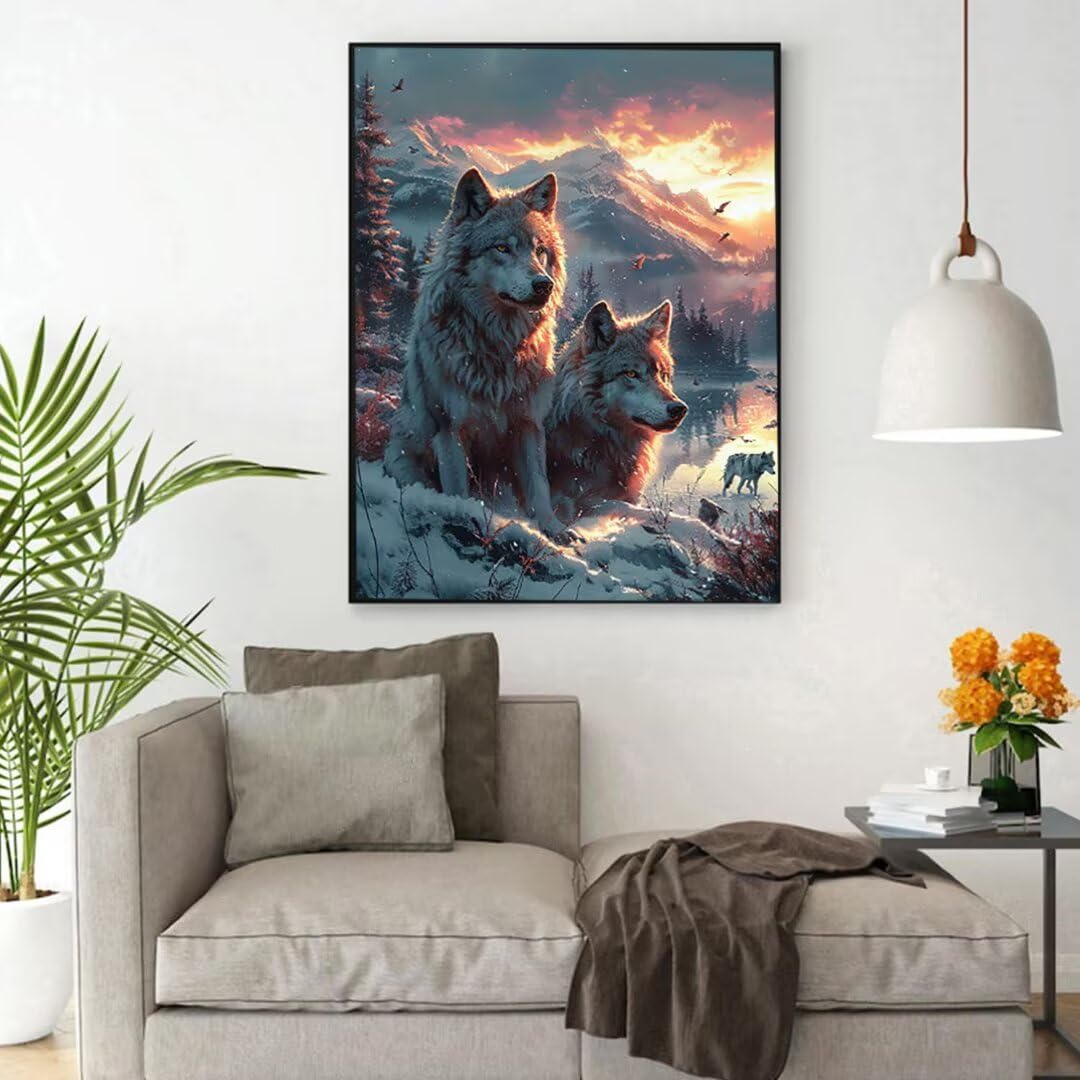 DIY 5D wilk diamentowy zestawy artystyczne dla dorosłych, malarstwo diamentowe zimowe zestawy rzemieślnicze dla dorosłych, kwadratowe pełne wiercenie diamentowy obraz artystyczny, zestawy mozaikowe