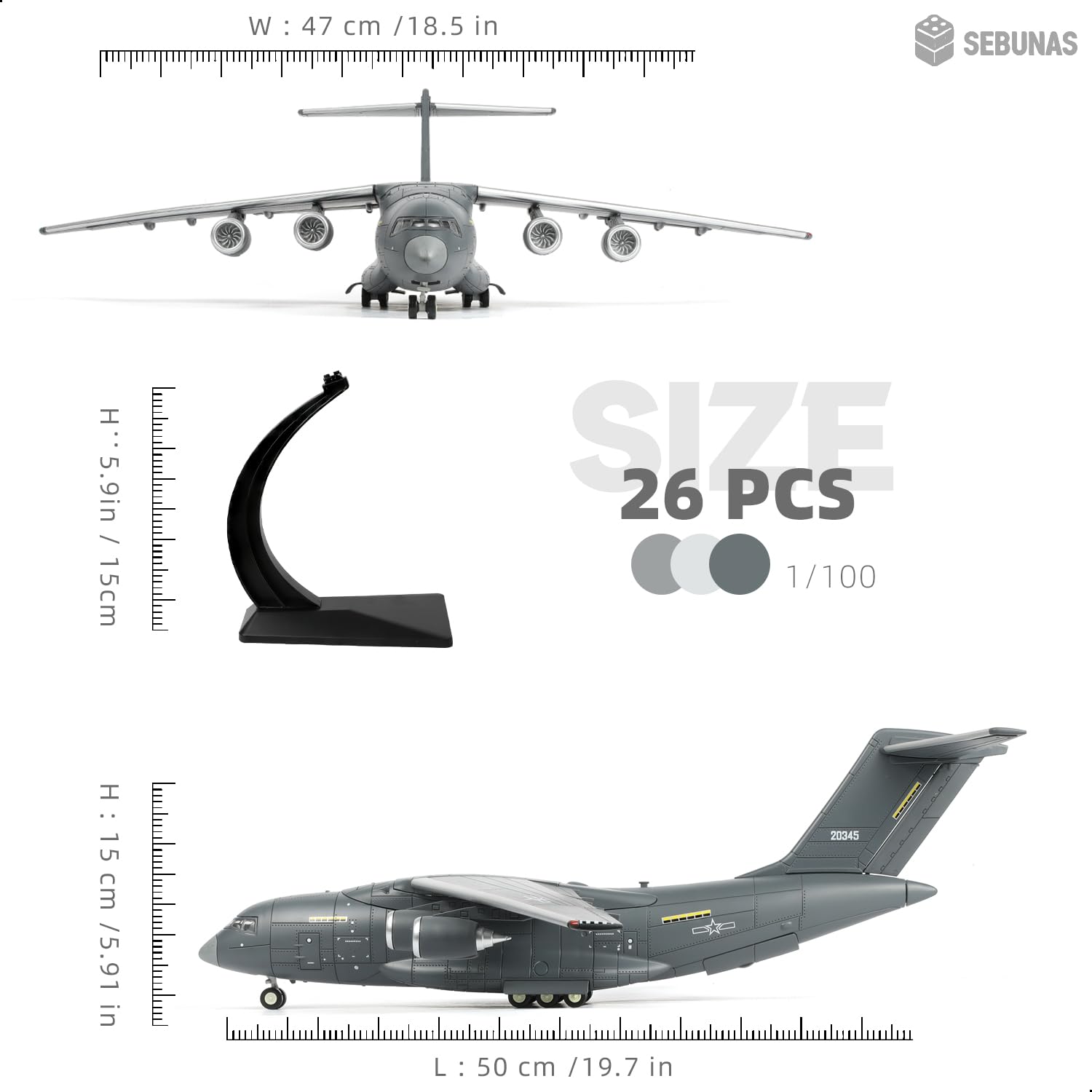 Y-20 Kunpeng Maqueta Avión Militar Gran Escala 1:100 – Kit de Montaje en Plástico Avión de Transporte Militar con Base Expositora, Regalo para Niños y Adultos Desde 6 Años
