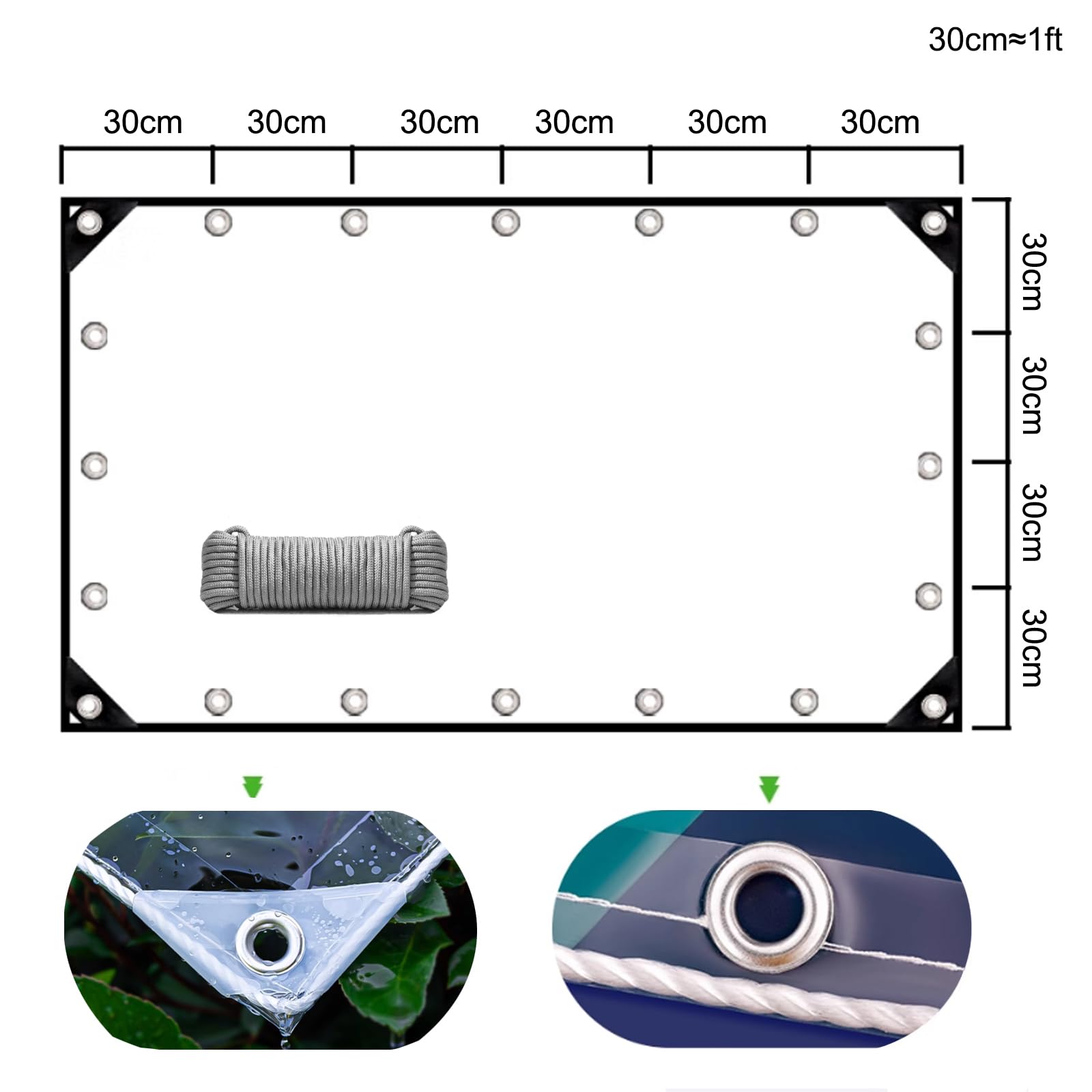 Telo di Protezione Telone Impermeabile Esterno in PVC Trasparente 0,35mm Spessore,Copertura Multifunzione per Mobili da Giardino,Gazebo,Barche,400g/㎡,Compreso Corde (200cm x 250cm)