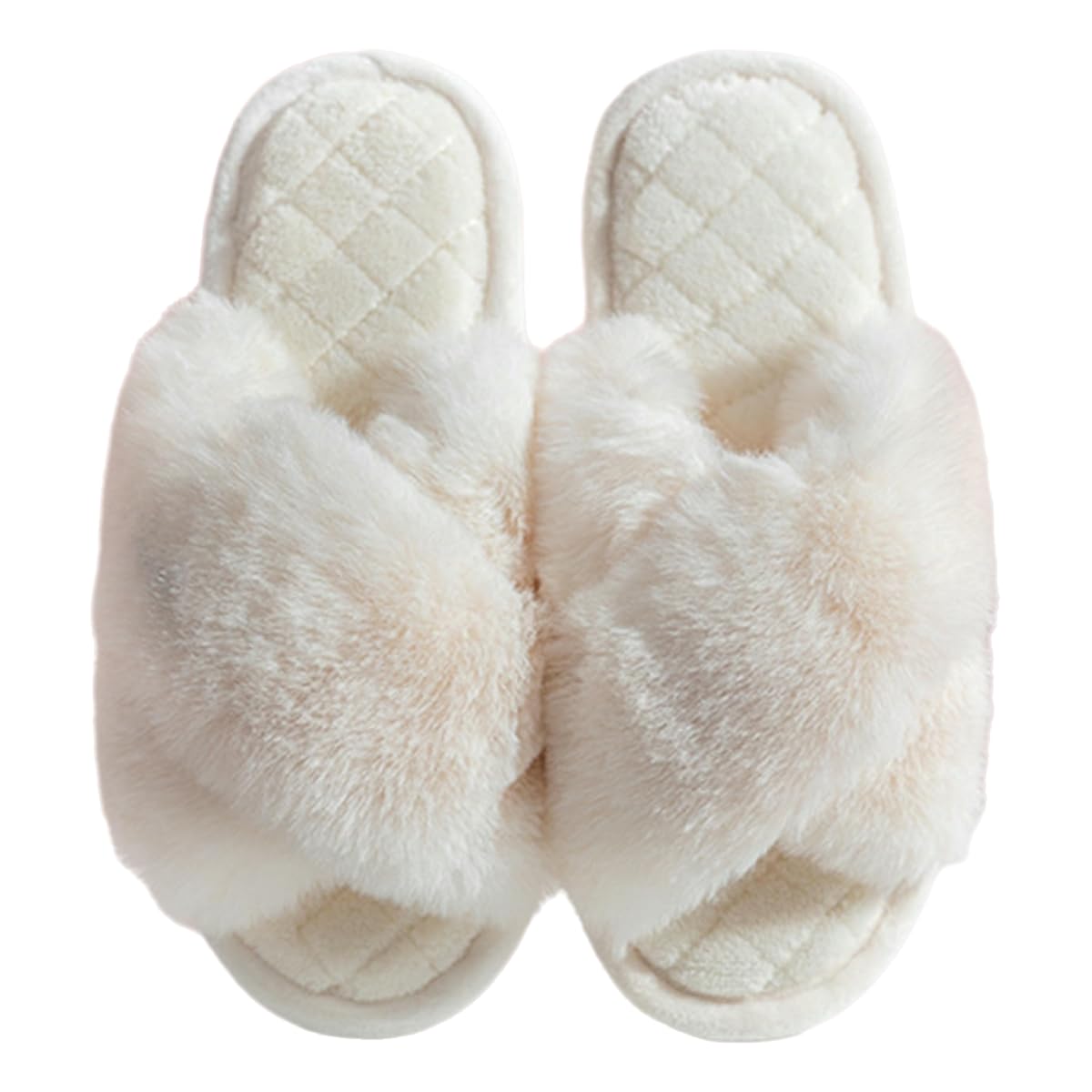 Pantofole Donna Morbide da Casa con Cinturino Incrociato E Punta Aperta, Camera in Pile Antiscivolo-bianco-40-41