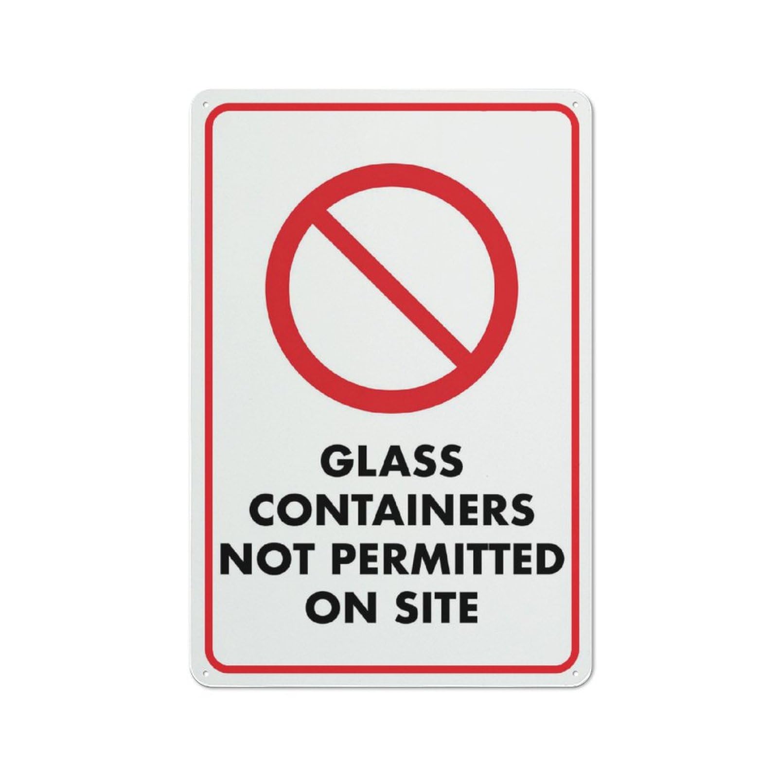 No Glass Containers Permitted Sign 12X8 Inches Metal Aluminum Signs, Weather Resistant, Weatherproof, Indoor Or Outdoor