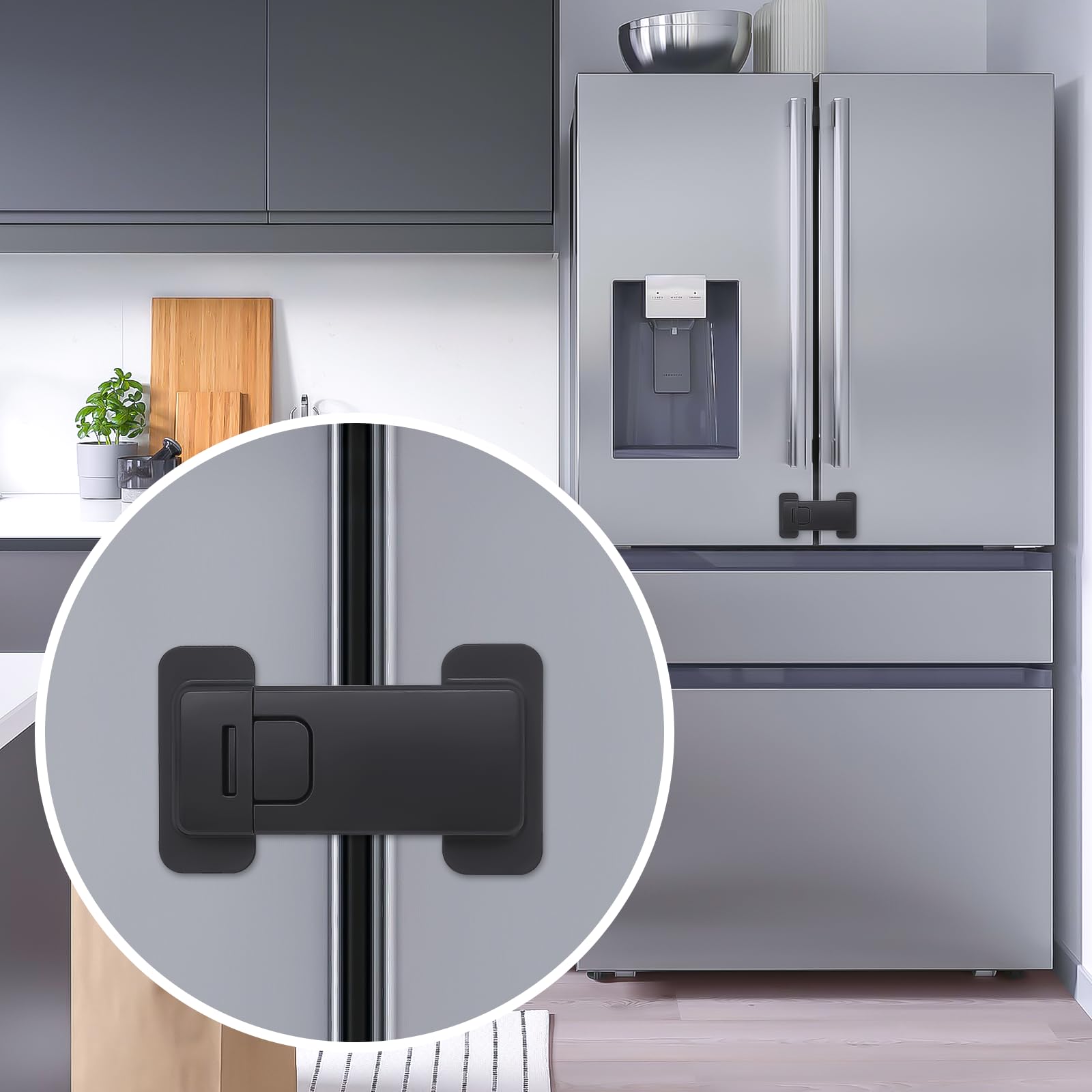 Cerraduras de nevera para niños, cerradura de refrigerador a prueba de niños, cerradura de puerta de nevera francesa de seguridad para bebés, cerraduras de gabinete a prueba de niños con adhesivo 3M,