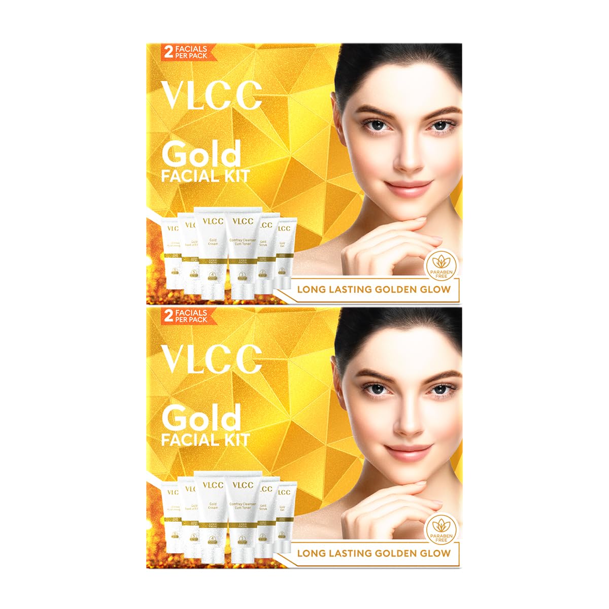 Gold Facial Kit, Bright & Glowing Skin - 60g X 2 (Pack of 2) | Pamper your Skin for a Luminous Glow | Parlour Glow with 24K Gold Bhasma, Rose Extracts, Turmeric & Aloe Vera.
