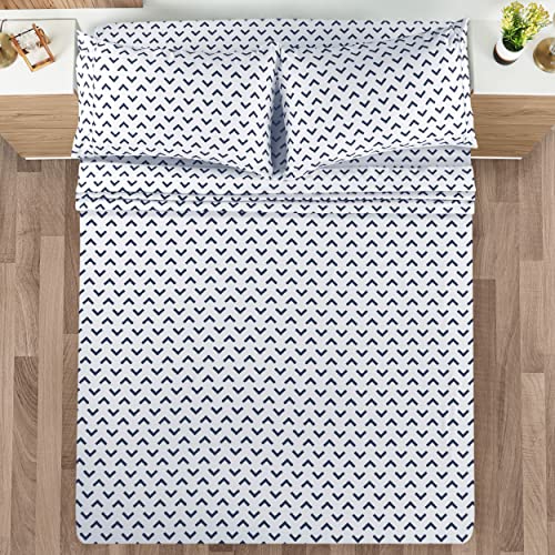 Image of Utopia Bedding Queen Sheet Set, Soft Microfiber 4 Piece Bed Sheets with 15 inch Deep Pocket - Easy Care Brushed Microfiber (Arrows - Navy)