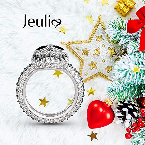 Image of Jeulia Jack skull Rings for Women Nightmare Skellington Rings 925 Sterling Silver Halloween Jewelry Romantic Jewelry Gifts for Her CZ Solitaire Engagement Rings Anniversary