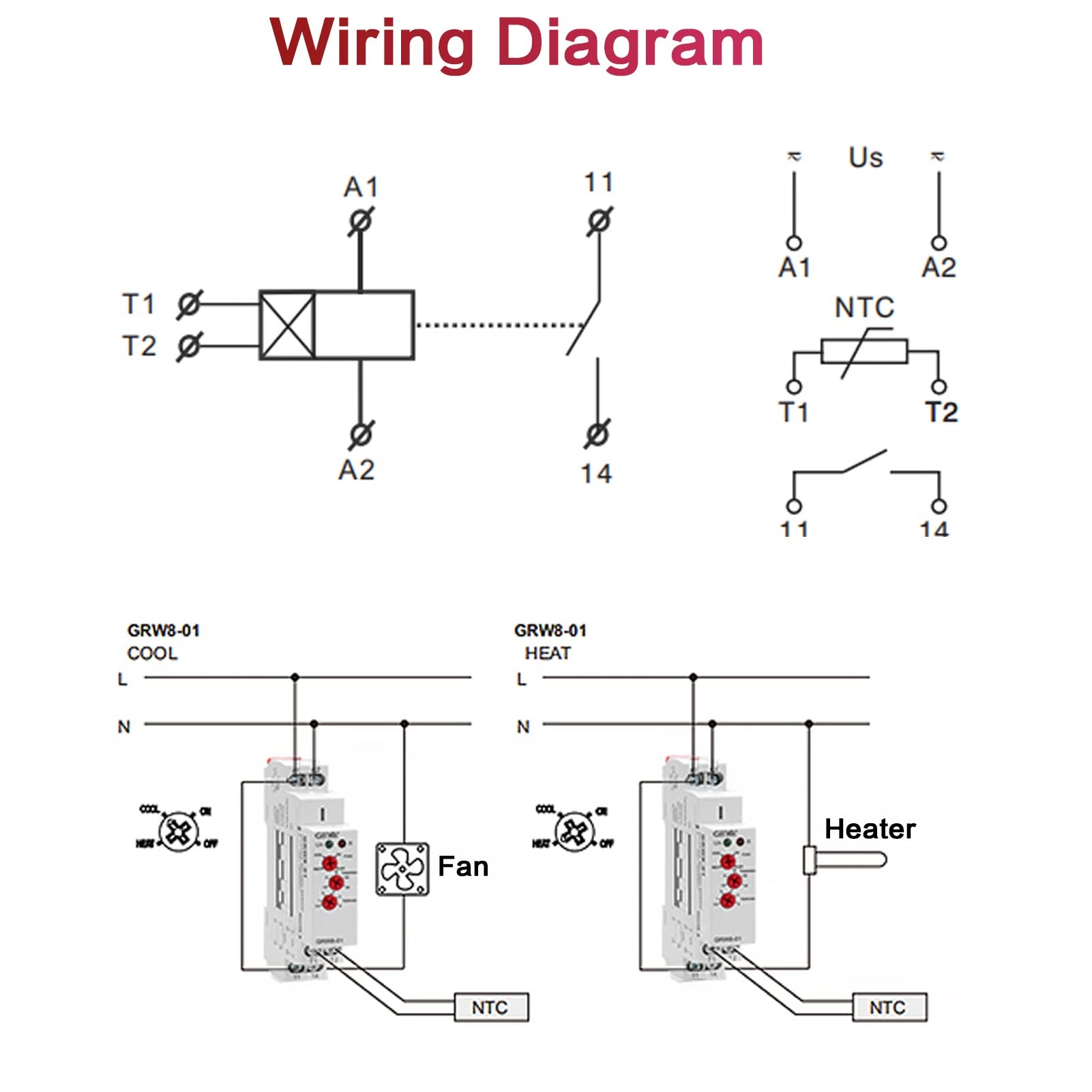 DEWIN Relè Din Controllo Temperatura,GRW8-01 Termoregolatore Installazione su guida DIN Relè Del Regolatore Di Temperatura AC/DC 24V‑240V