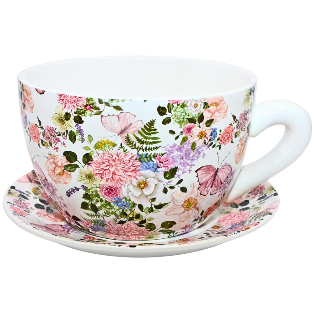 Dekohelden24 Blumentopf, Pflanztasse, Pflanzkübel, Pflanzgefäß, Übertopf aus Keramik bunt L/B/H 28 x24 x14 cm Garten