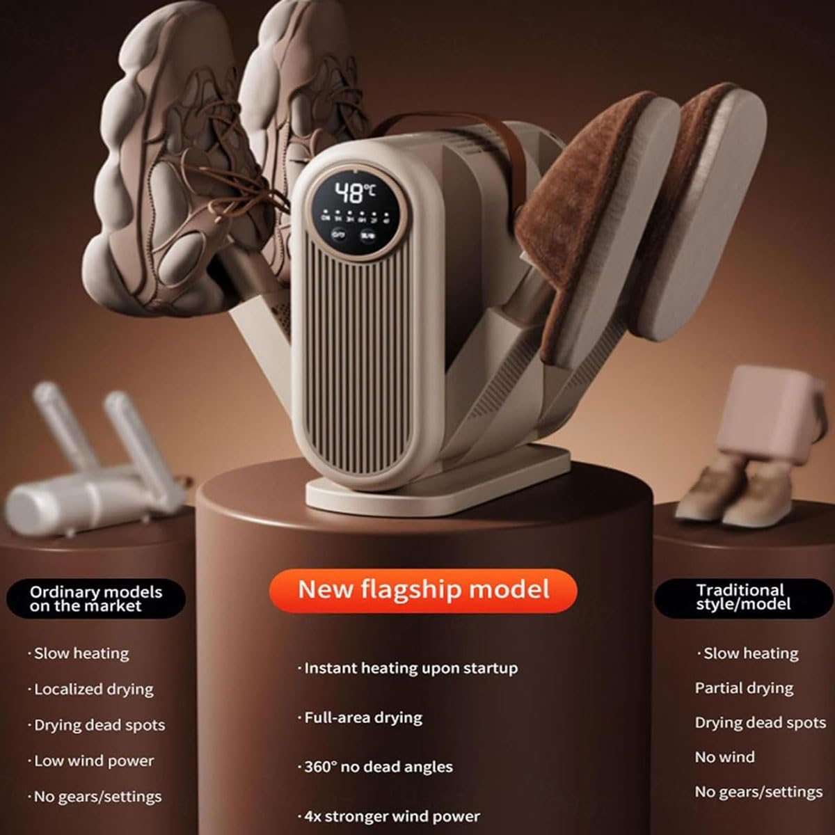 Asciugascarpe elettrico con pannello digitale, scaldascarpe pieghevole portatile e scalda guanti, temperatura costante 48°C, riscaldamento a 360°, timer 60/180/360 min per scarpe e cappelli
