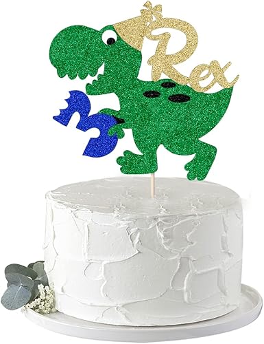 Rex - Decoración para pastel de dinosaurio de 3 años, decoración de pastel de 3 años, decoración de pastel temática de animales del bosque,