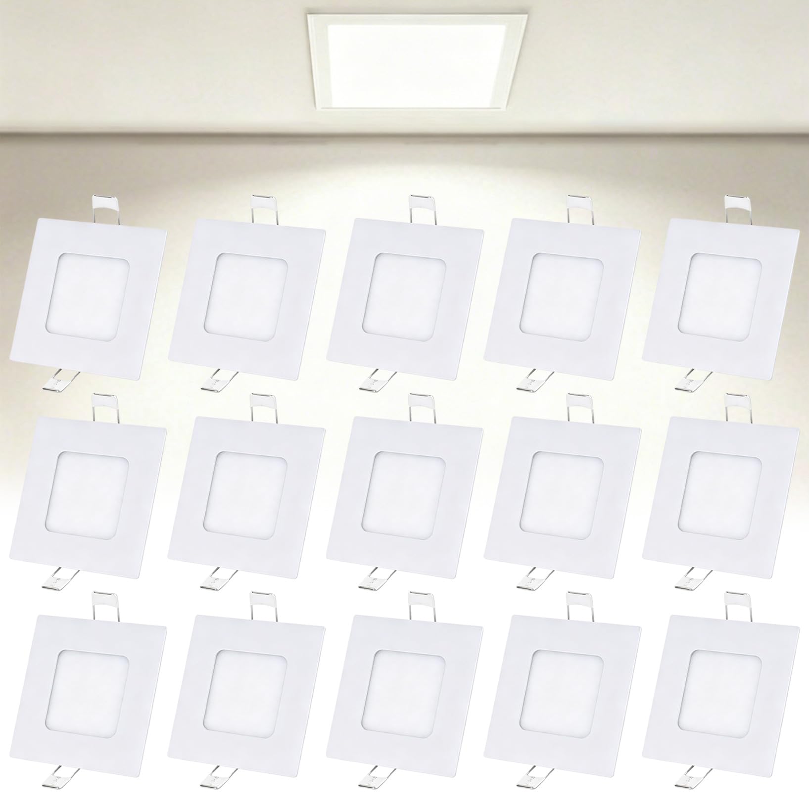 VOGHMOLD 3W LED Ceiling Light Recessed 3 inch, 4000K Daylight White, Cut Φ70-75mm, AC85-265V Slim Square Aluminum Housing Downlight Panel Spotlights for Bathroom Kitchen Living Room Office, 15 Pack