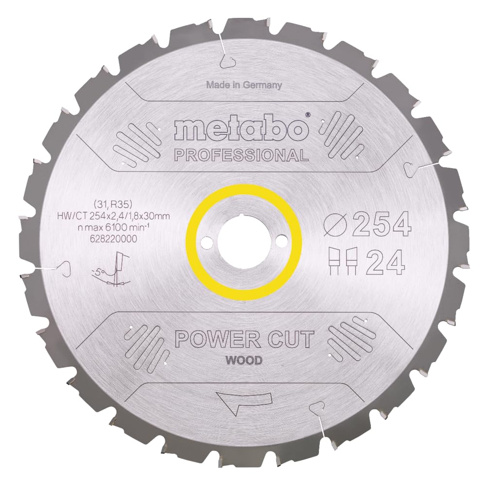 Metabo 628220000 628220000-Hoja de Sierra HW/CT 254 x 2.4/1.8 x 30 Dtes = 24 W 5º NEG, 254x2,4x30mm