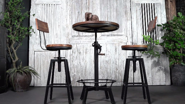 Set de 2 Butacos Industriales con Respaldo Giratorio Asiento de Madera Altura Ajustable 25-32 pulgadas miniatura 7