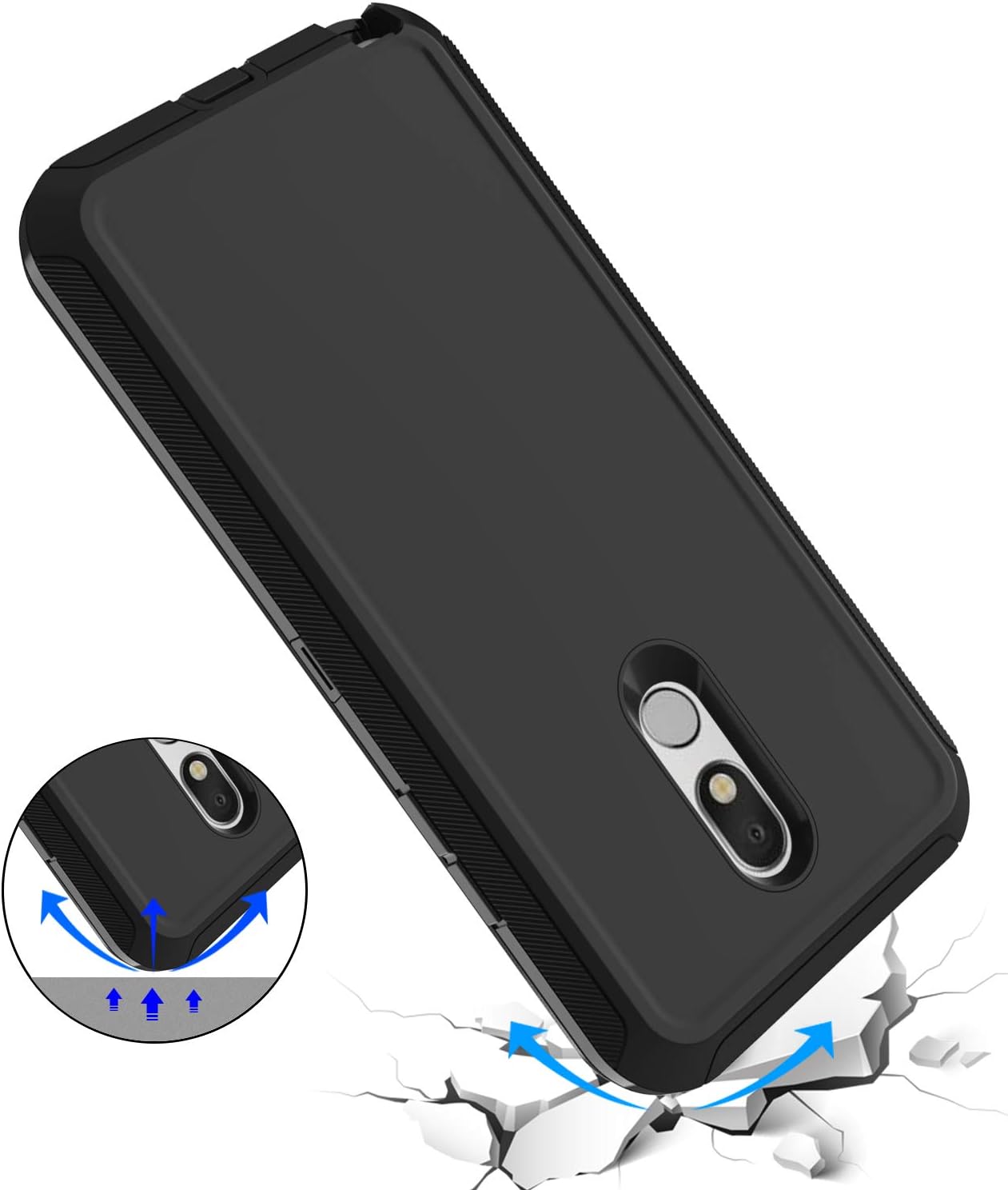 Annymall Case for LG Stylo 5, Tri-Layer Heavy Duty [with Built-in Screen Protector] Hybrid High Impact Resistant Rugged Full-Body Shockproof Cover for LG Stylo 5 (Black-ii)