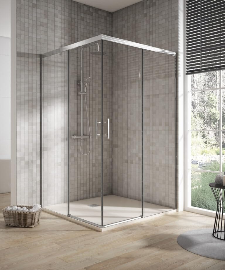 Strohm TEKA - MANACOR -Mampara 1 panel fijo + 1 puerta corredera para plato de 140cm