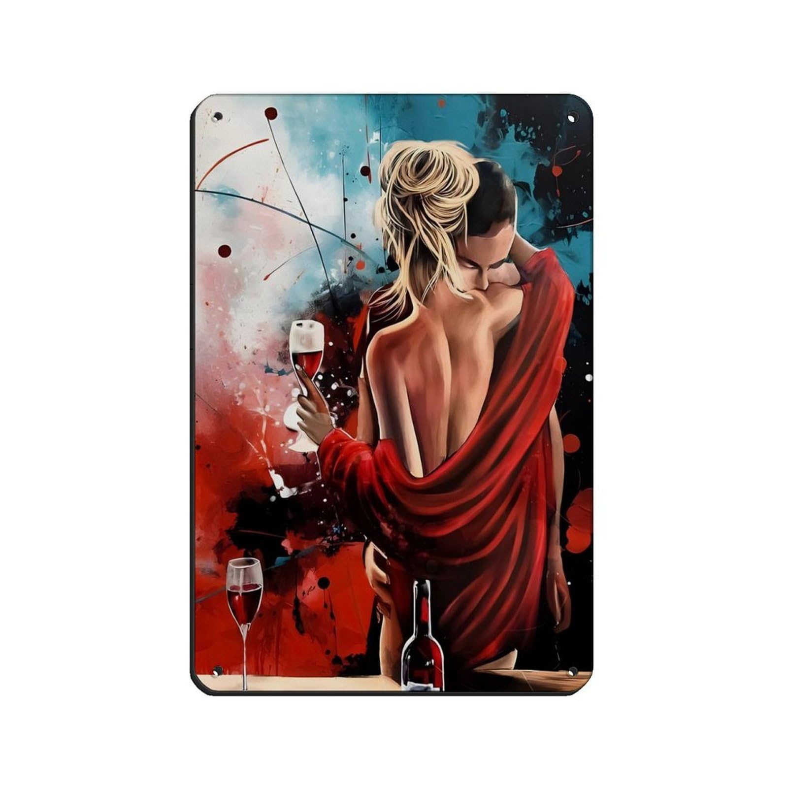 Romantic Night Couple Painting Retro Poster Metal Tin Sign Chic Art Retro Iron Painting Bar People Cave Cafe Family Garage Poster Wall Decoration 8x12inch(20x30cm)
