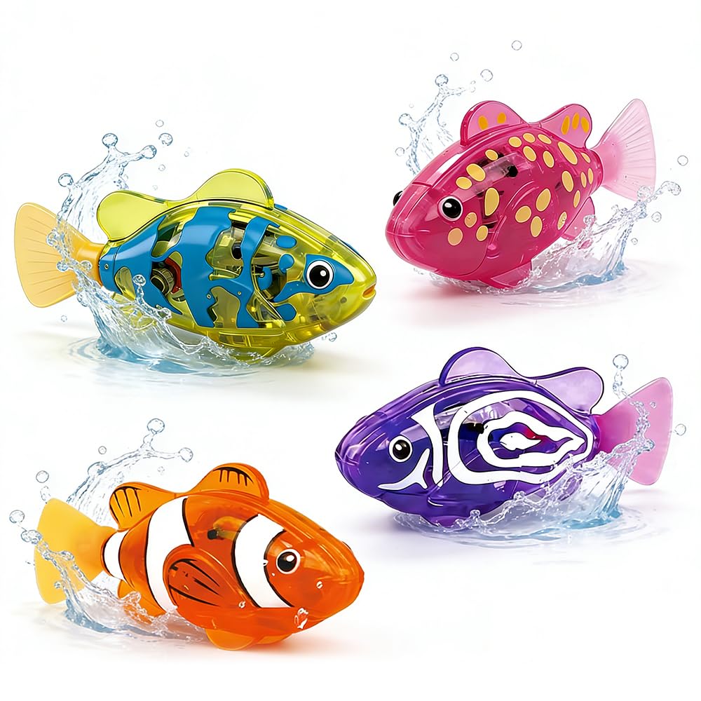 WDKXCN 4 Stück Robo Fish für Katzen,Robo Fisch Katze Spielzeug,Elektronischer Haustier Fisch, Robofisch mit Leuchtende,Robofische, Fischs Badewanne Elektrisch für Katzenpool Badewanne Aquarium (B)