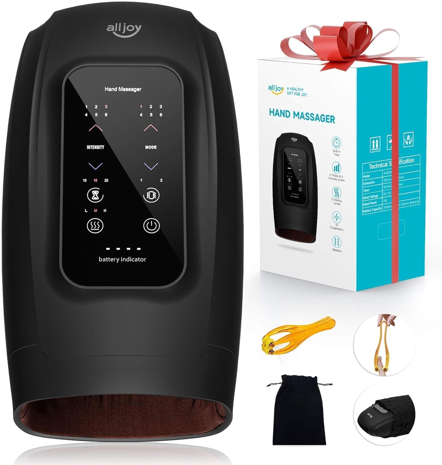 ALLJOY Handmassagegerät Touchscreen Shiatsu Wärme Kompression Arthritis