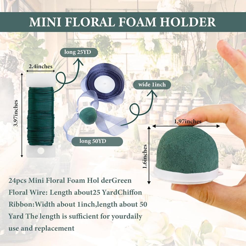 12 Supporti Rotondi In Schiuma Verde Per Fiori Freschi E Secchi - Base Autoadesiva Per Composizioni E Decorazioni - 2