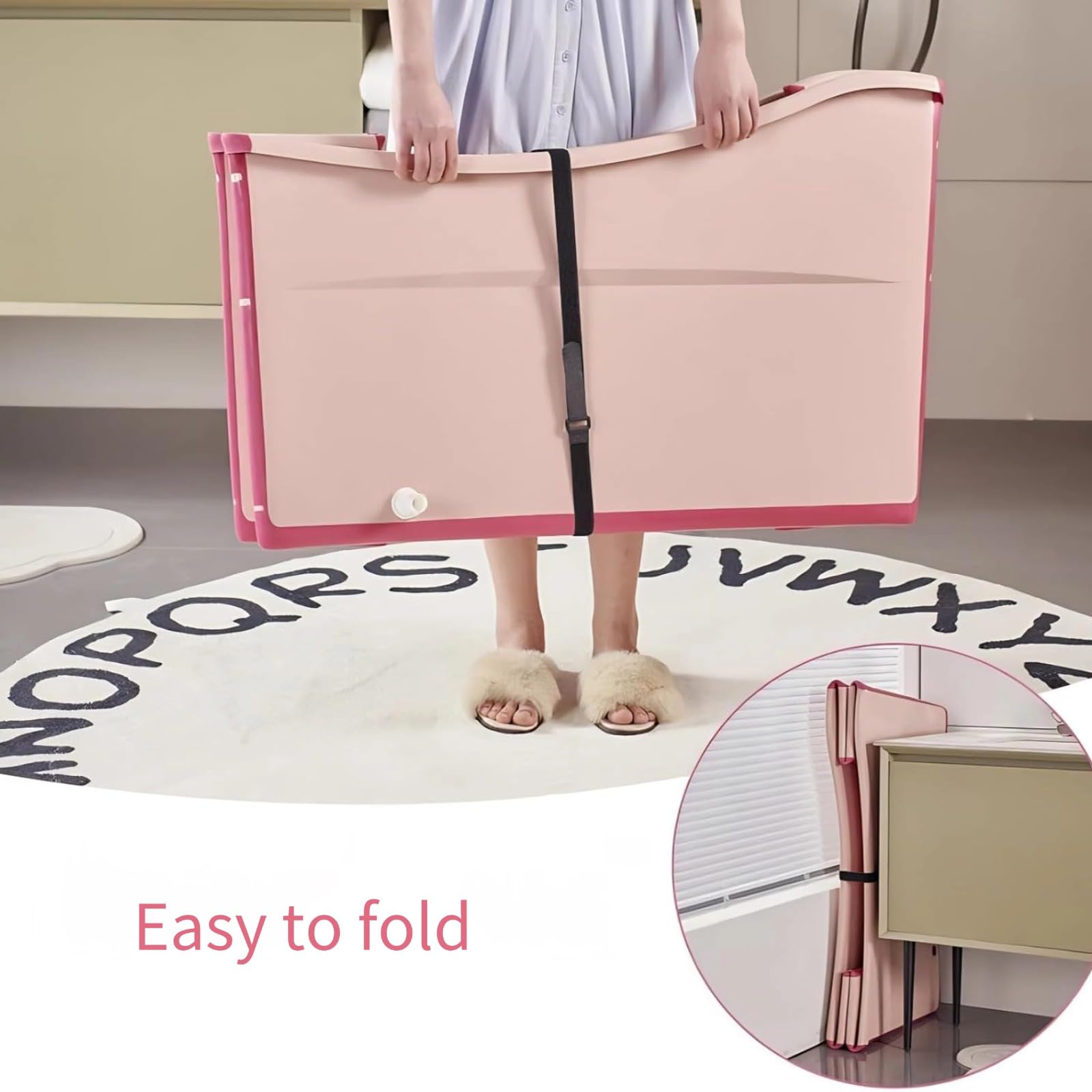 Bañera Plegable Portátil para Perros Grandes,Bañera de Plástico Grueso para Mascotas,Fácil de Guardar,Gran Capacidad, Baños,Pisos Pequeños y Acampadas(Color:Rosa)