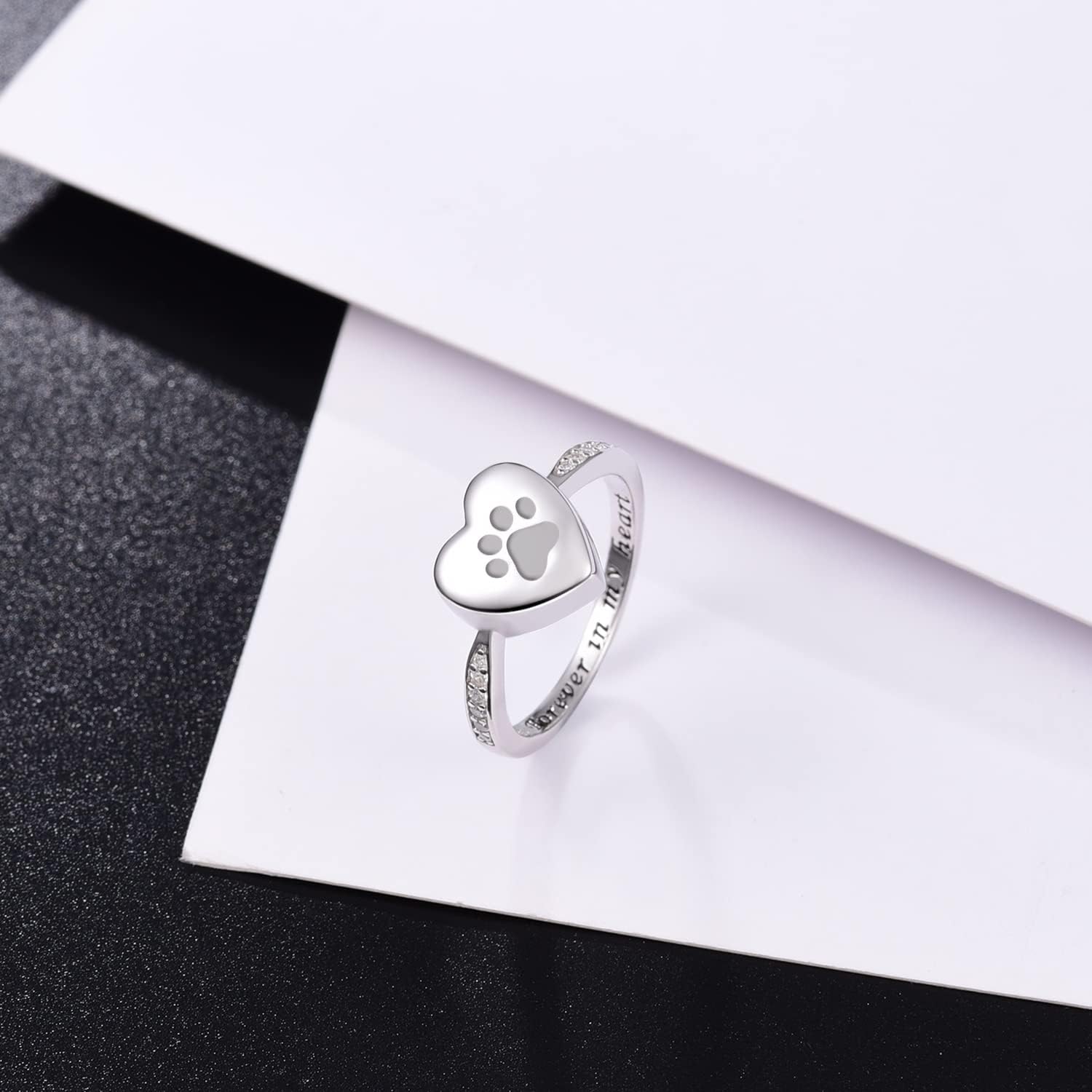 925 Sterling Silver Love Heart Urn Ring for pet Dog Cat's Ashes Keepsake Memorial Tiny Jewelry Forever in My Heart Paw Print Cremation Finger Rings - Image 4