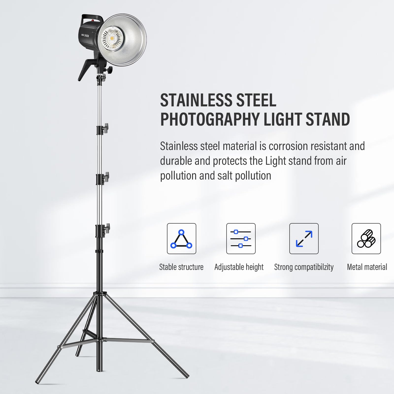 Soonpho 410cm Pro Stativo Fotografico Supporto Resistente per Luce Light Stand Treppiede per lampada Pro Spring, 410 cm, in alluminio, 4,1 m, altezza massima 15 kg